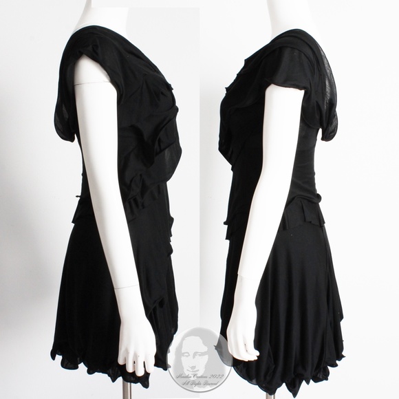 Nina Ricci Dress Mini LBD Little Black Dress Asymmetric Ruffles Size 34 Italy - Picture 6 of 9